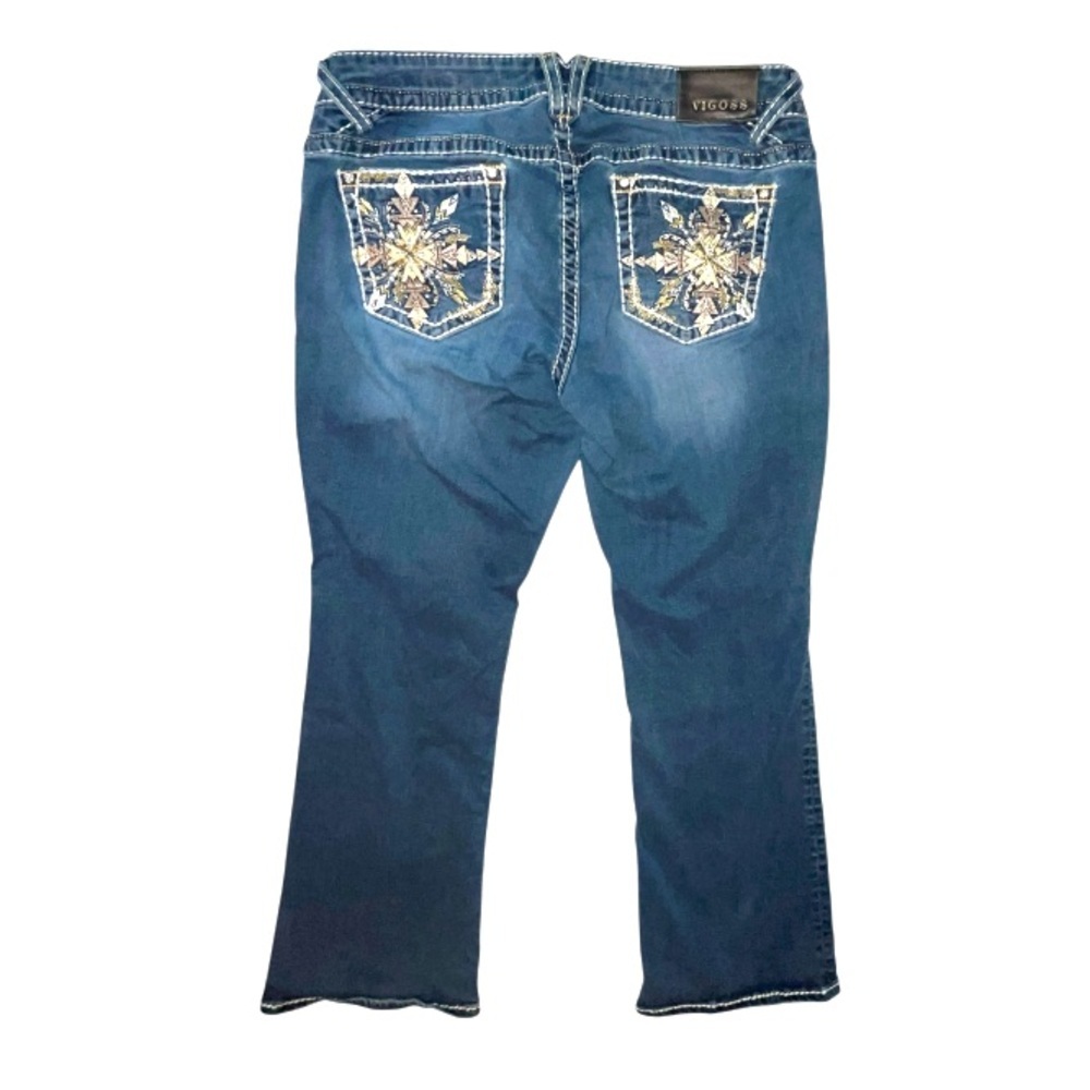 Vigoss Blue Boot Cut Jeans with Floral Embroidery